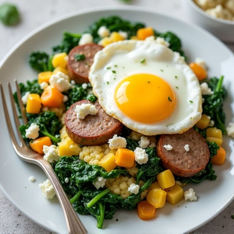 Egg White and Turkey Sausage Scramble with Spinach and Feta