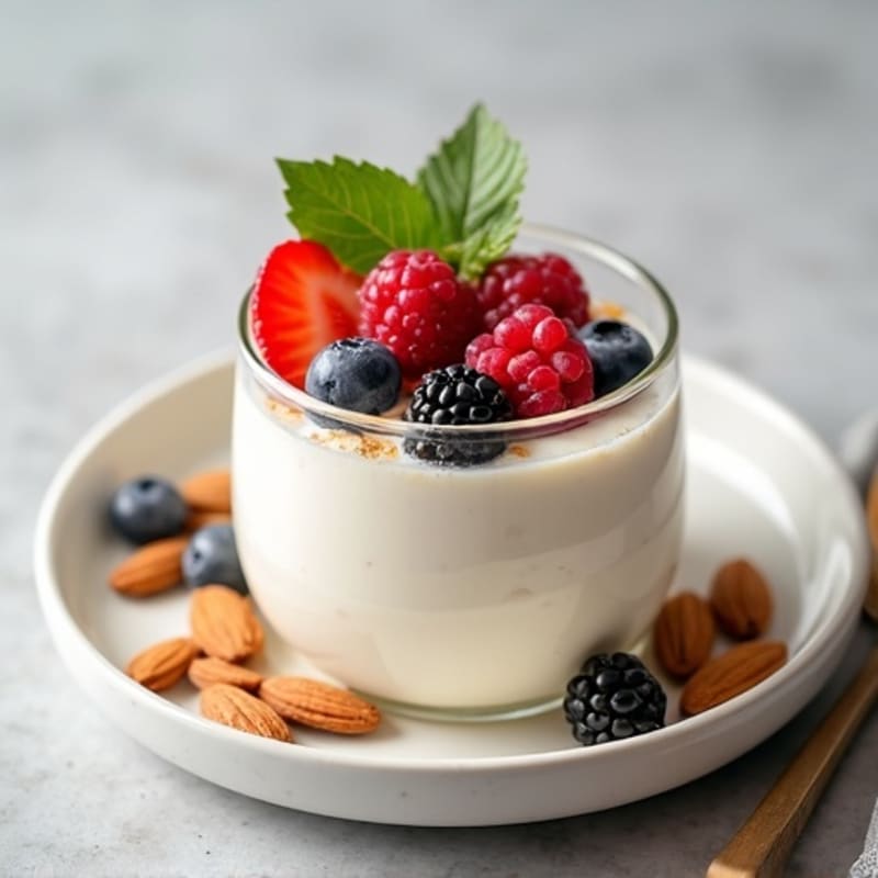 Creamy Vanilla Protein Yogurt with Mixed Berries and Almonds