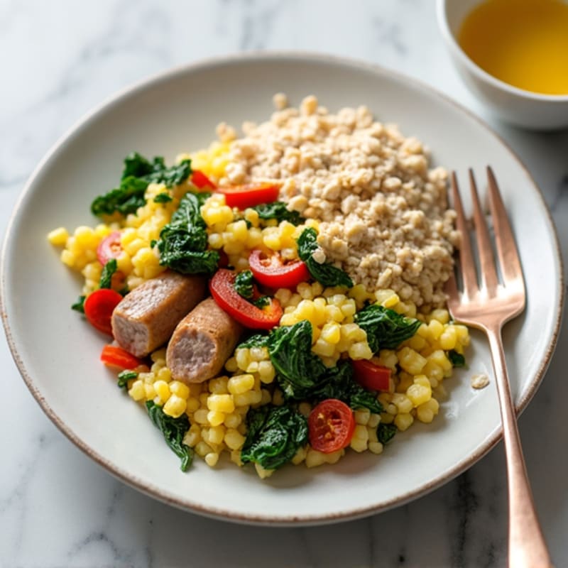 Egg White and Spinach Scramble with Turkey Sausage and Oatmeal