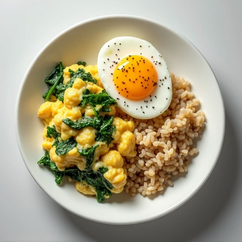 Cottage Cheese and Spinach Egg Scramble with Brown Rice