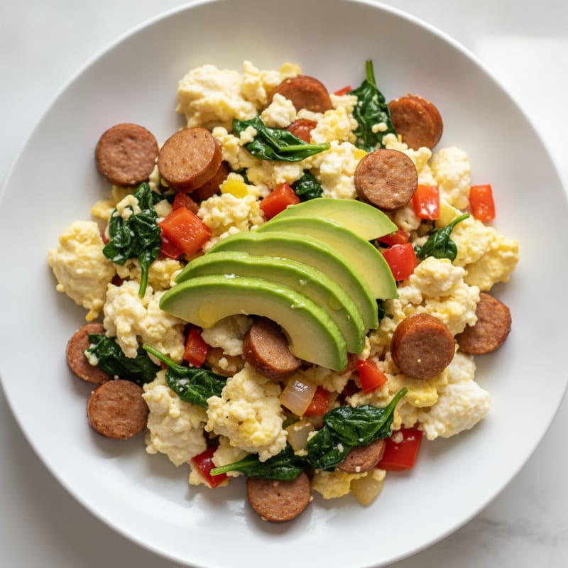 Egg White Vegetable Scramble with Turkey Sausage