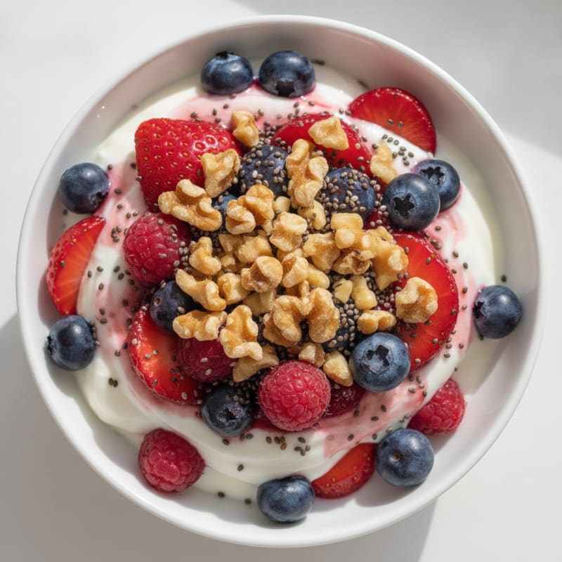 Greek Yogurt Parfait with Mixed Berries and Chia Seeds