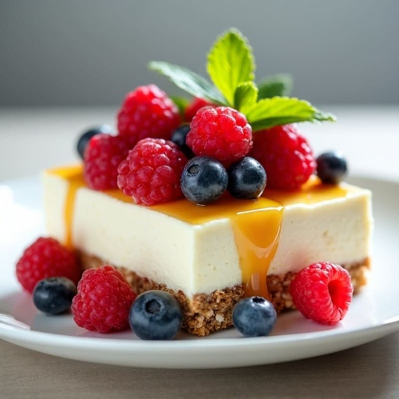 Greek Yogurt Protein Cheesecake with Mixed Berries