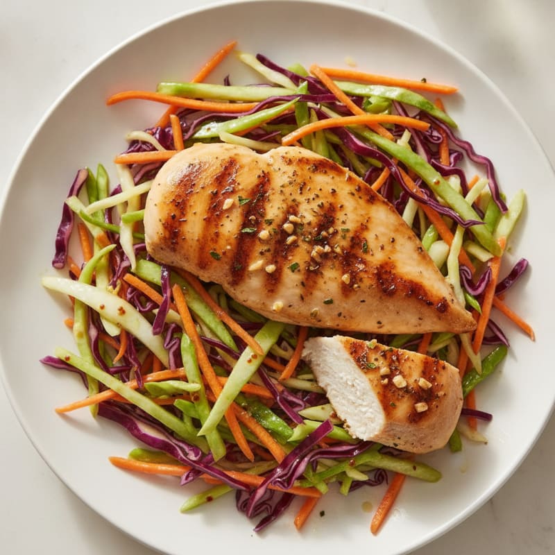 Grilled Chicken Breast with Crunchy Cabbage Slaw