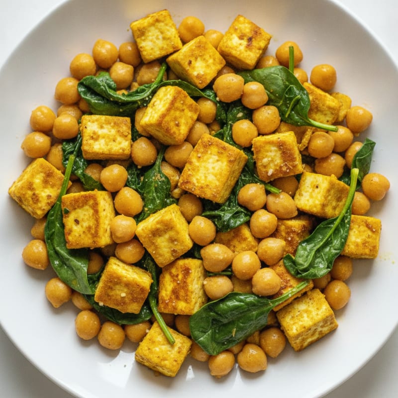 Silky Tofu Scramble with Spinach and Chickpeas
