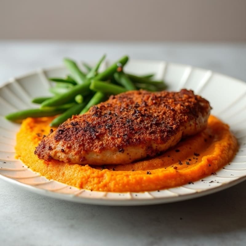 Cocoa-Spiced Crispy Chicken with Sweet Potato Mash