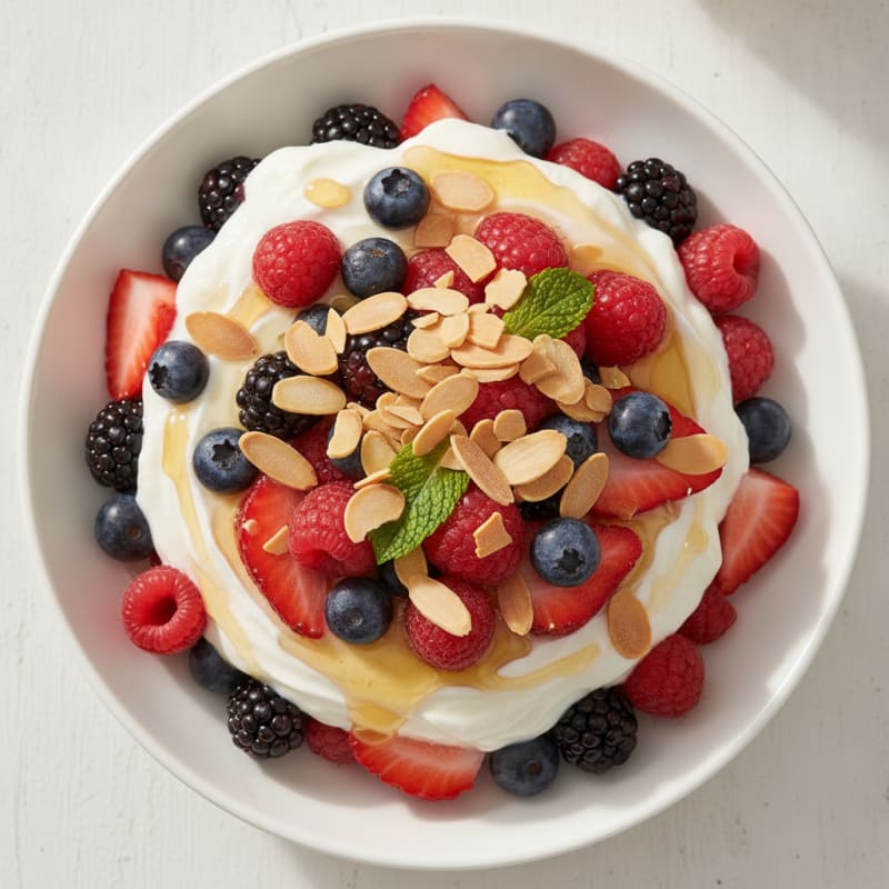 Greek Yogurt Parfait with Mixed Berries and Toasted Almonds