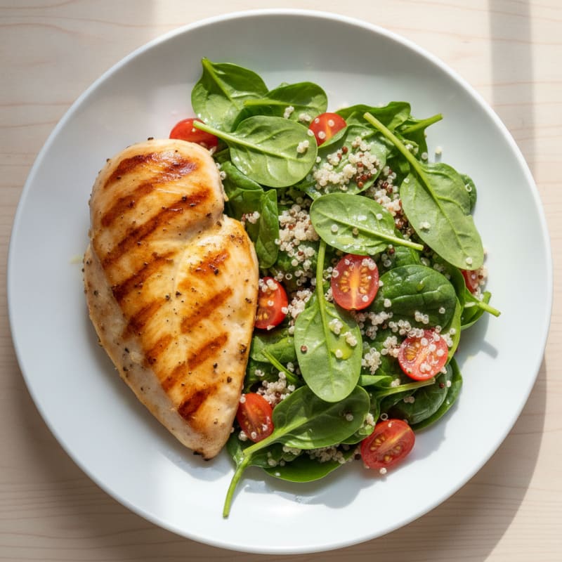 Grilled Chicken Breast with Spinach and Quinoa Salad