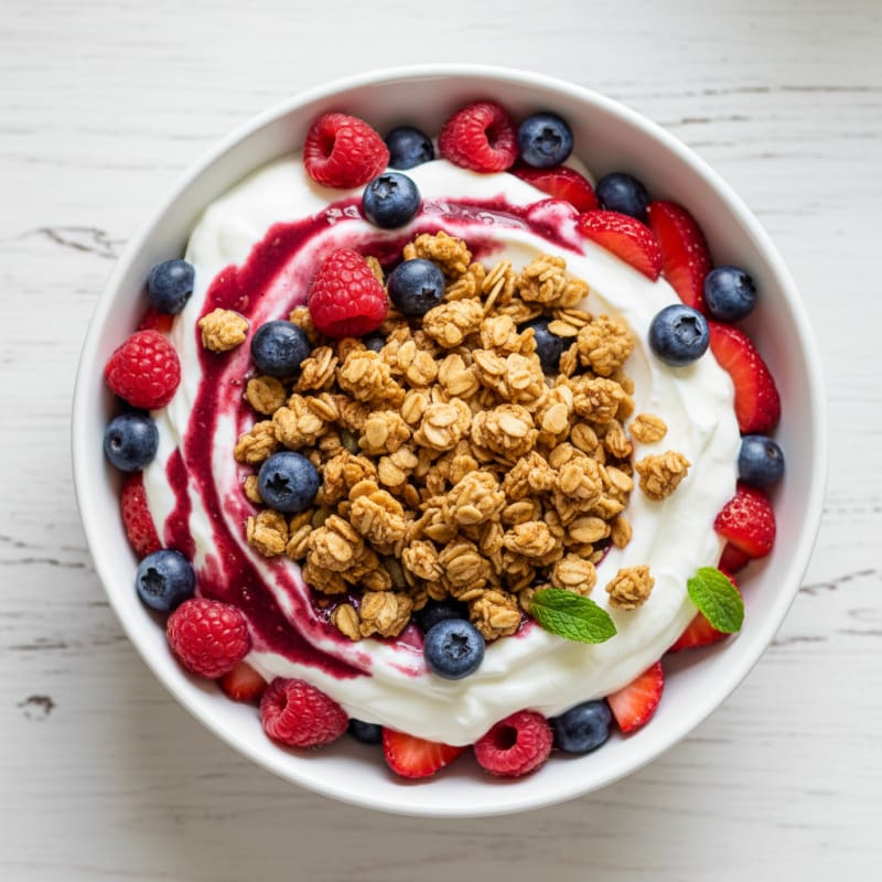 Greek Yogurt Parfait with Mixed Berries and Protein Granola