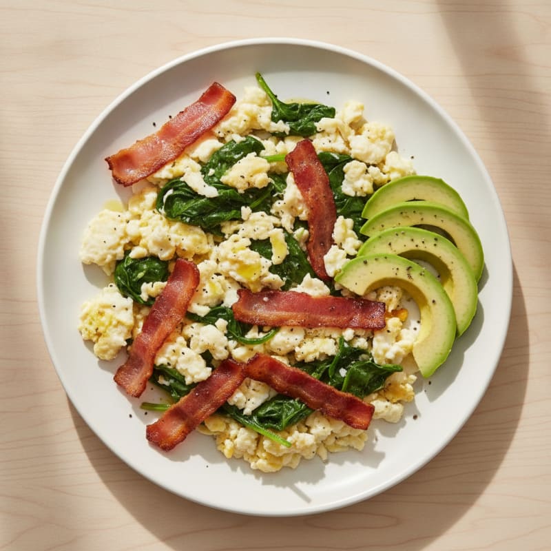 Egg White Scramble with Turkey Bacon and Spinach