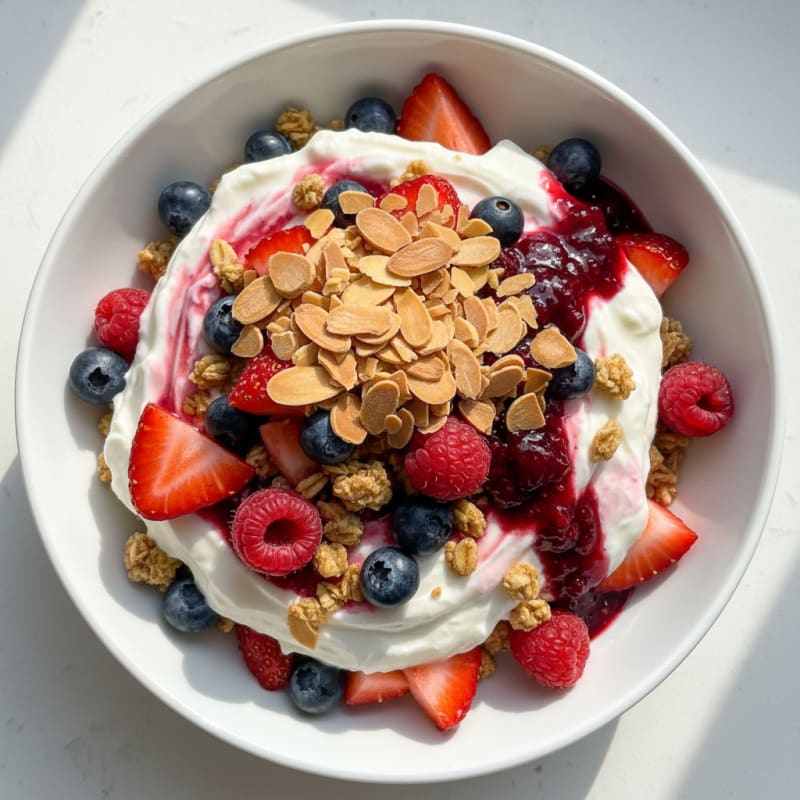 Greek Yogurt Protein Parfait with Mixed Berries and Almonds