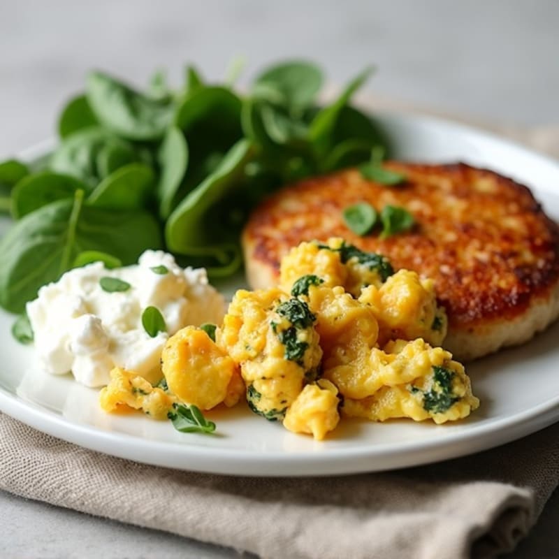Egg White and Turkey Sausage Scramble with Spinach and Cottage Cheese