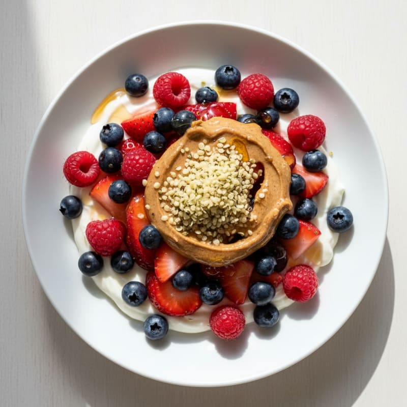 Greek Yogurt Protein Parfait with Mixed Berries and Almond Butter