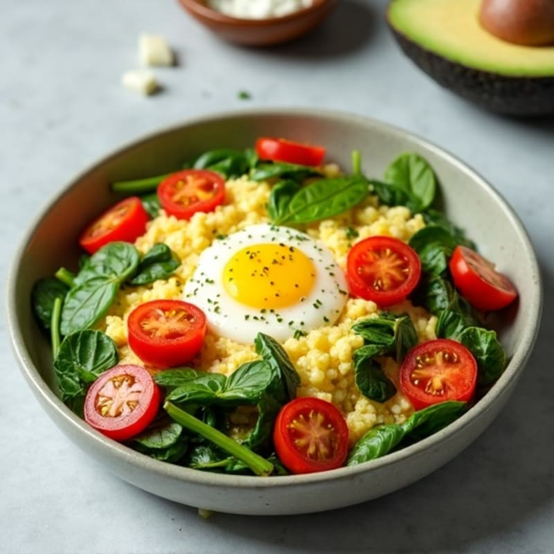 Cottage Cheese Scramble with Spinach and Cherry Tomatoes