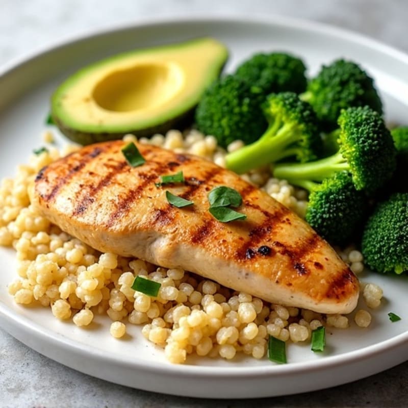 Grilled Chicken Breast with Quinoa and Roasted Broccoli