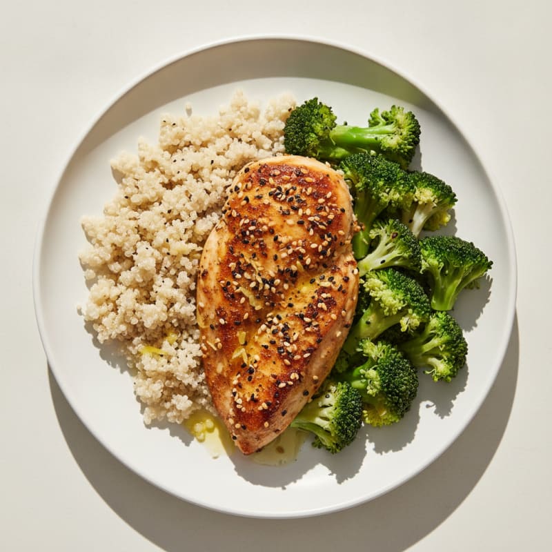 Roasted Chicken Breast with Steamed Broccoli and Quinoa