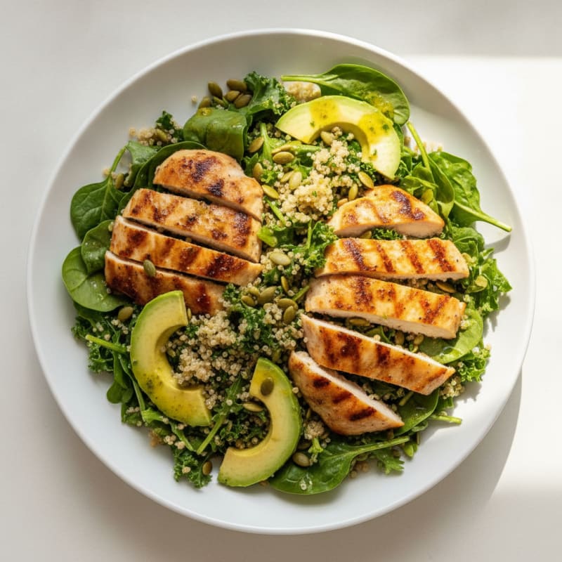 Grilled Lemon Herb Chicken Salad with Quinoa and Mixed Greens