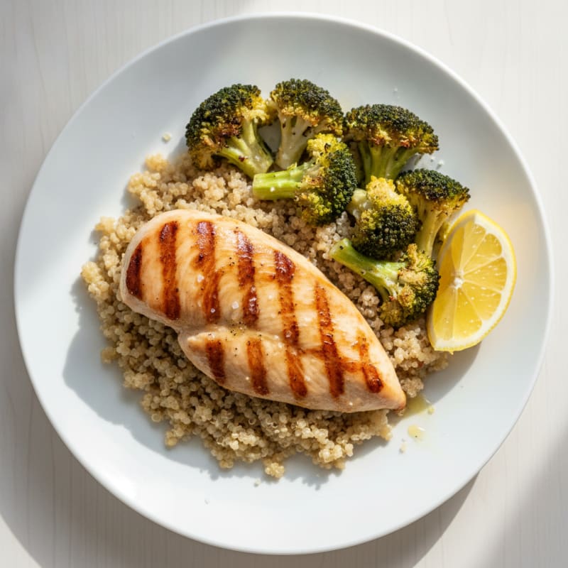 Grilled Chicken Breast with Quinoa and Roasted Broccoli