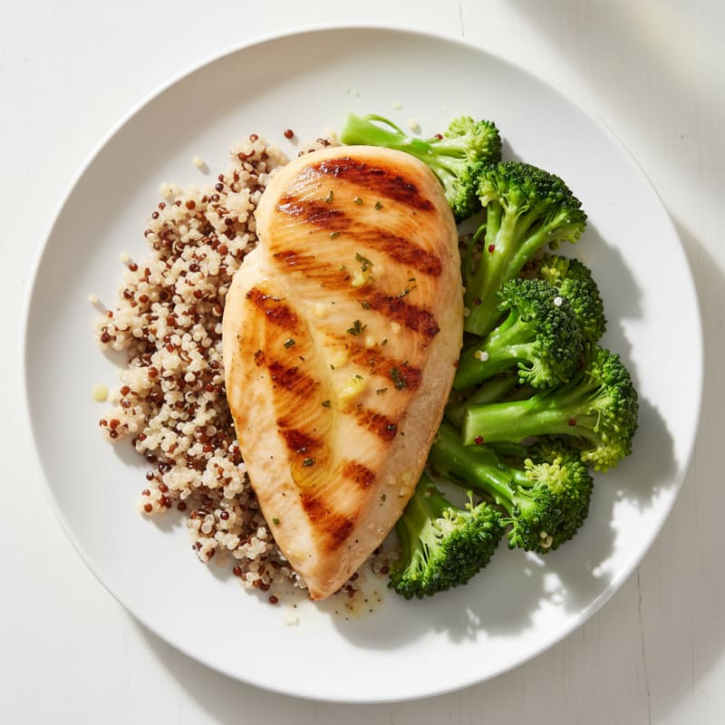 Grilled Chicken Breast with Quinoa and Steamed Broccoli