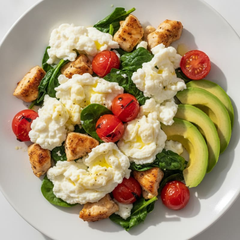 Chicken Egg White Scramble with Spinach and Tomatoes