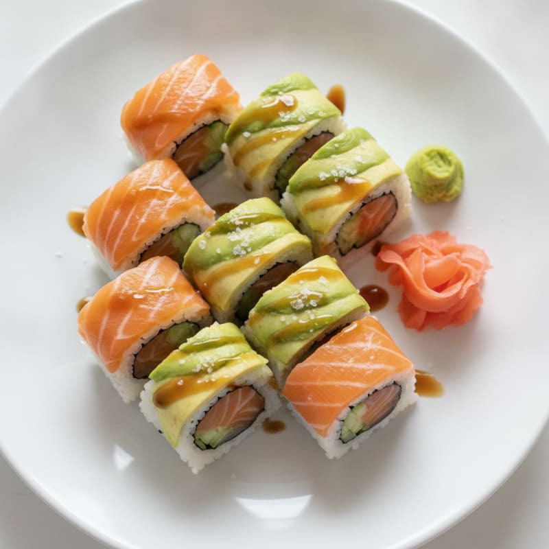 Fresh Salmon and Avocado Sushi Rolls