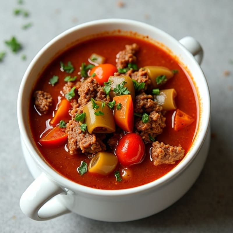 Lean Ground Beef Slow Cooker Stuffed Pepper Soup