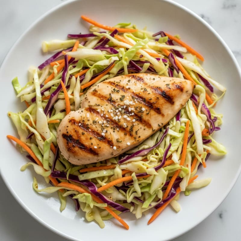 Grilled Chicken Breast with Crunchy Cabbage Slaw