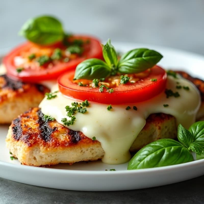 Grilled Chicken with Fresh Tomato, Creamy Basil Pesto, and Mozzarella