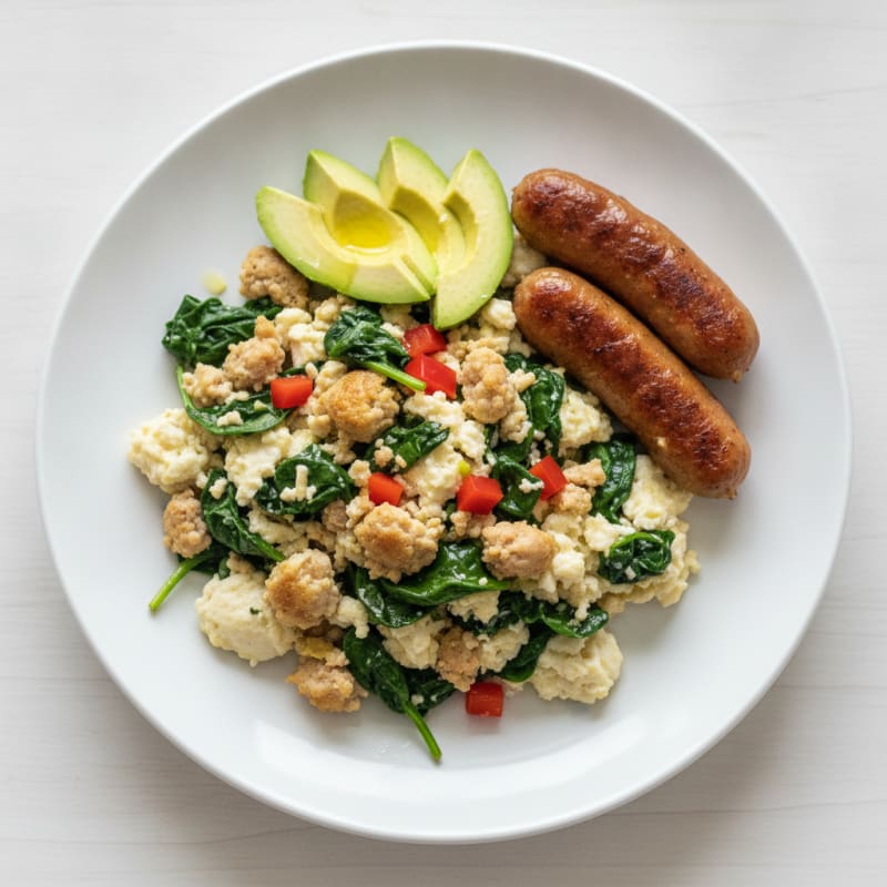 Egg White and Spinach Scramble with Turkey Sausage