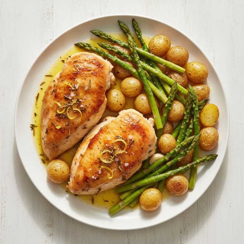 Lemon Herb Roasted Chicken with Asparagus