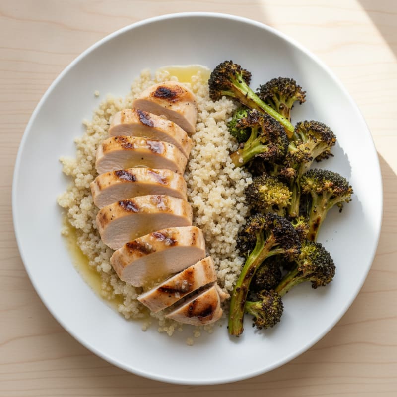 Grilled Chicken Breast with Quinoa and Roasted Broccoli