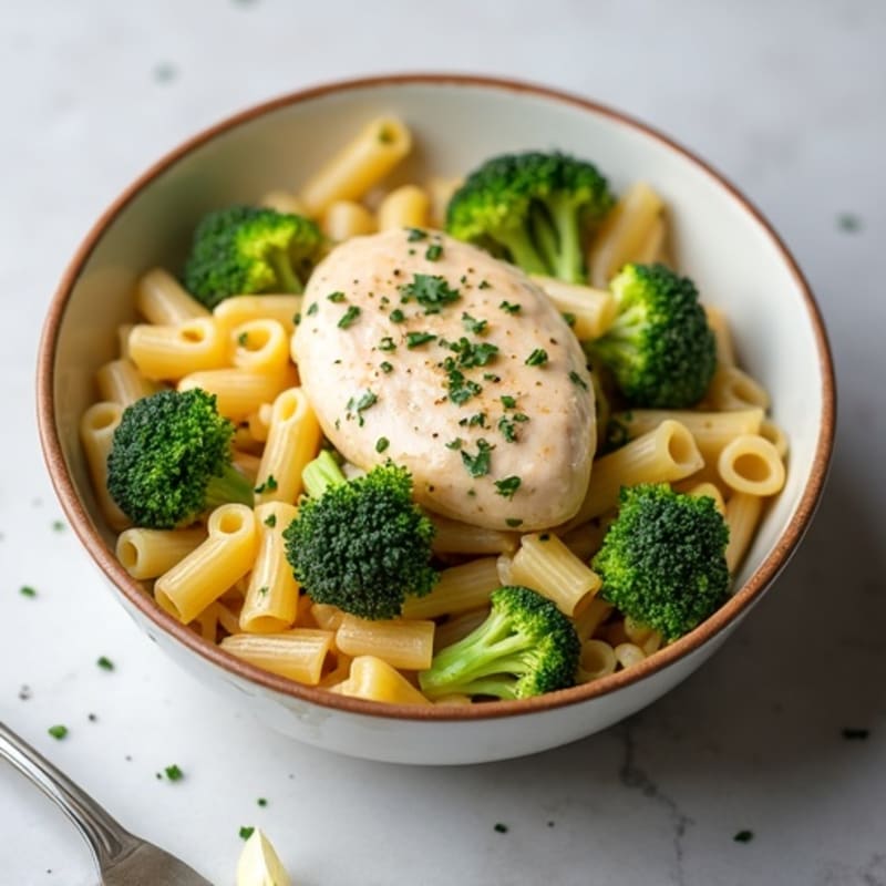 Healthy Creamy Chicken Pasta with Roasted Broccoli
