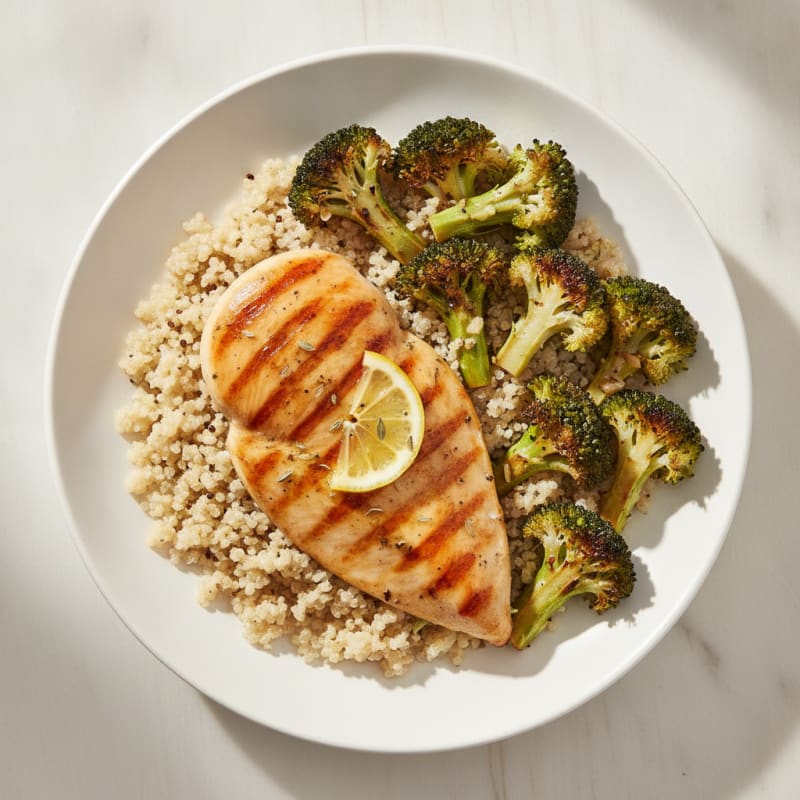 Grilled Chicken Breast with Quinoa and Roasted Broccoli