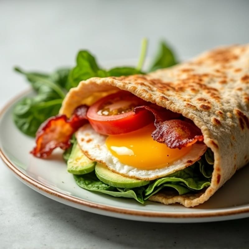Crispy Turkey Bacon and Egg White Wrap with Spinach and Tomato