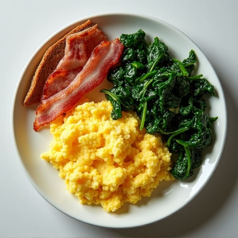 Scrambled Egg Whites with Sautéed Spinach and Turkey Bacon