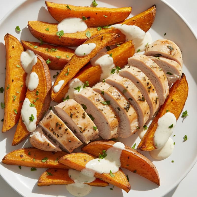 Roasted Sweet Potato Wedges with Garlic Aioli