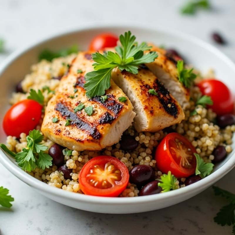 Fresh Quinoa and Black Bean Salad with Grilled Chicken