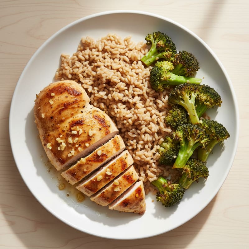 Grilled Chicken Breast with Roasted Broccoli and Brown Rice