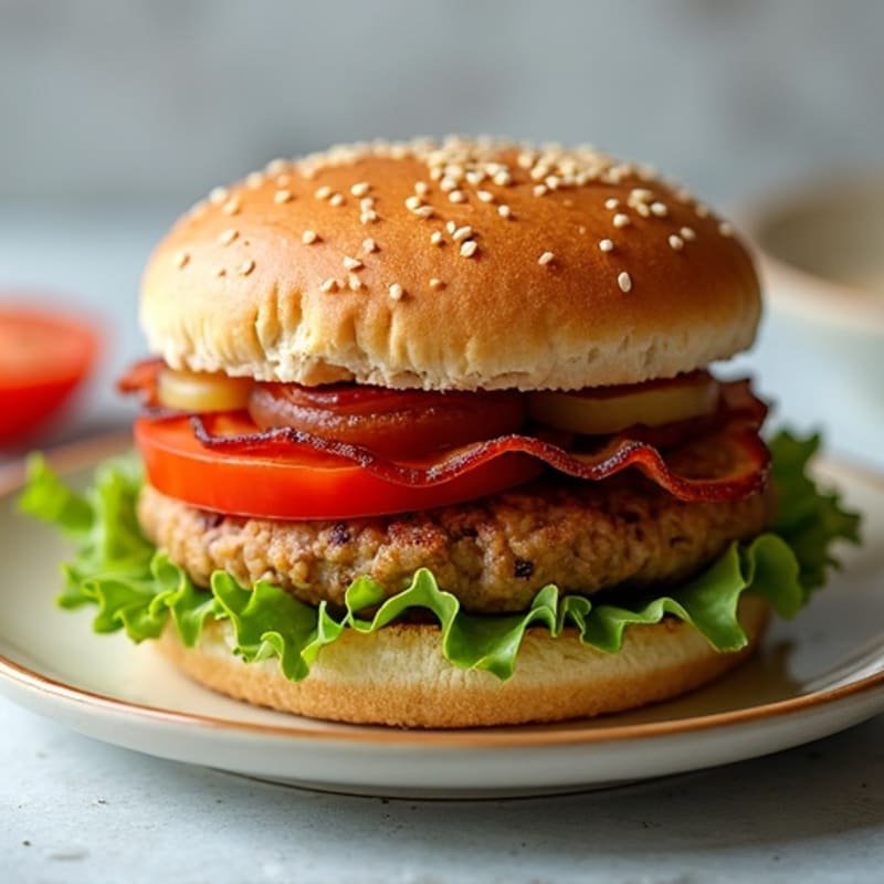 Lean Turkey Bacon Burger with Caramelized Onions