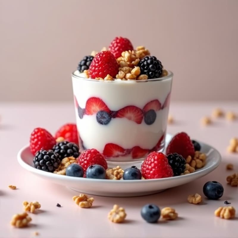 Kefir Parfait with Mixed Berries and Chopped Walnuts
