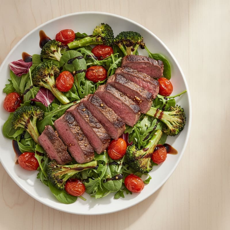 Seared Steak Salad with Roasted Broccoli and Cherry Tomatoes