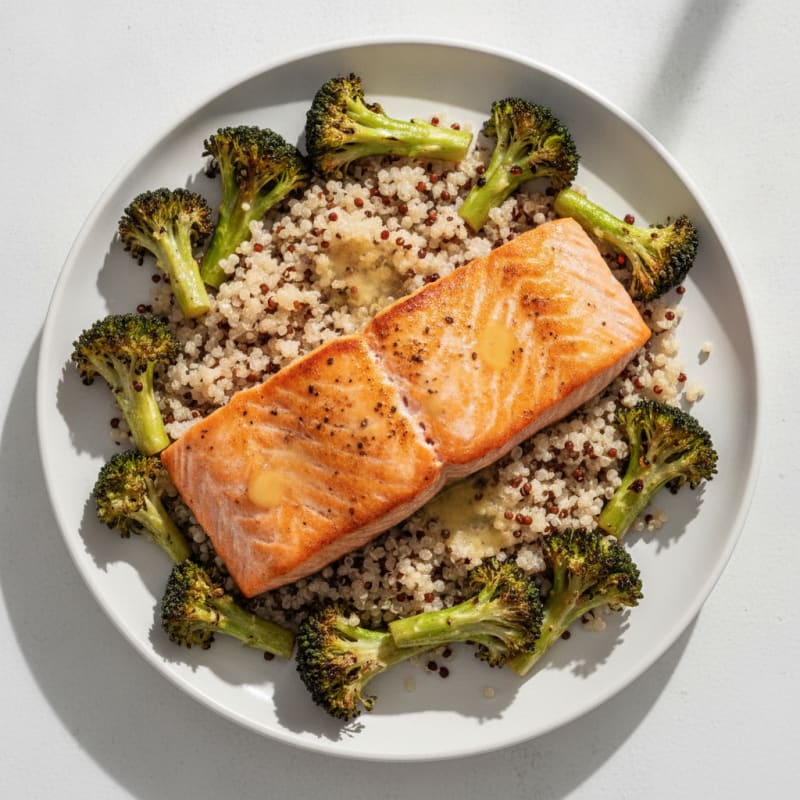 Seared Salmon with Roasted Broccoli and Quinoa