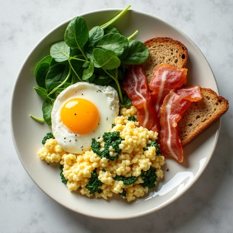 Cottage Cheese Scramble with Spinach and Turkey Bacon