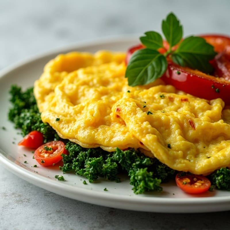 Fluffy Scrambled Eggs with Sautéed Greens