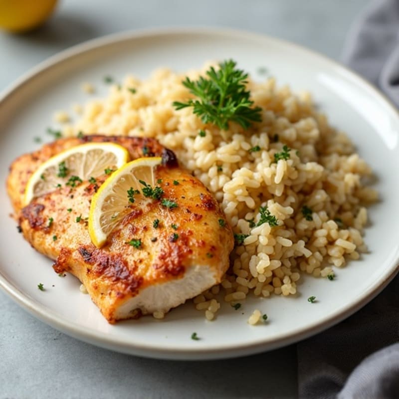 Lemon Herb Pan-Seared Chicken with Fluffy Rice Pilaf