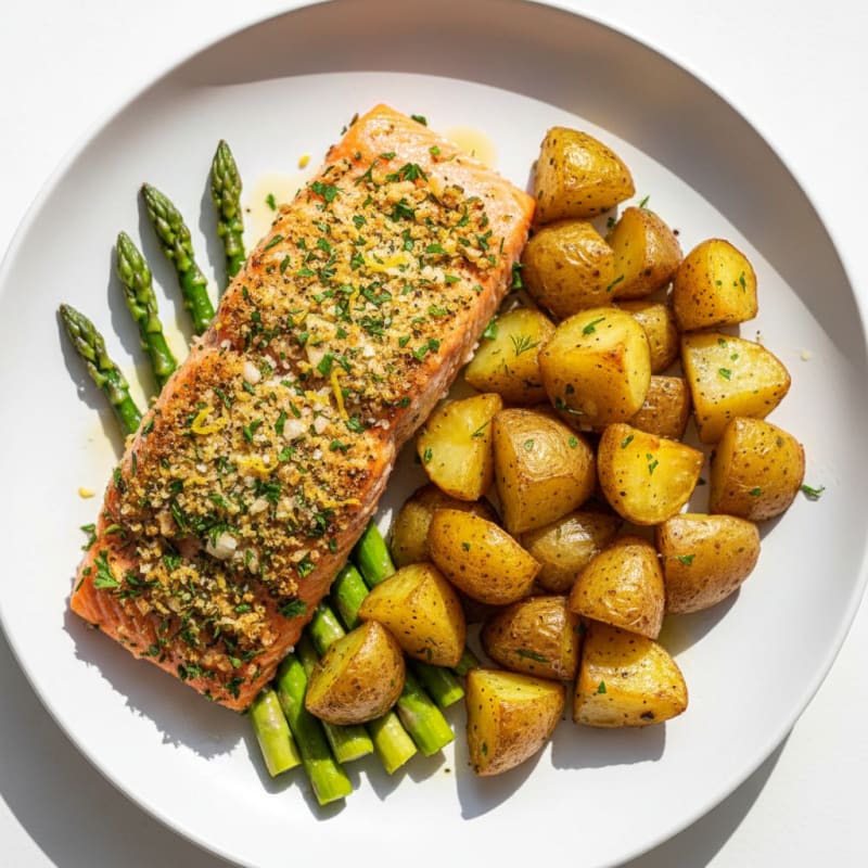 Herb-Crusted Salmon with Roasted Potatoes