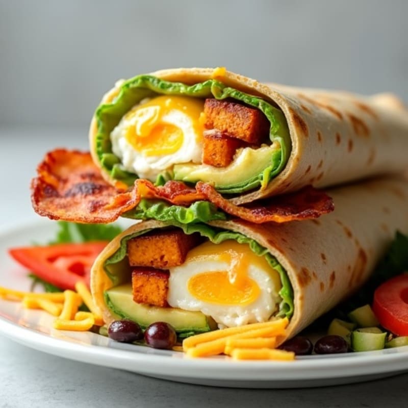 Crispy Turkey Bacon and Egg White Breakfast Burrito with Cheddar