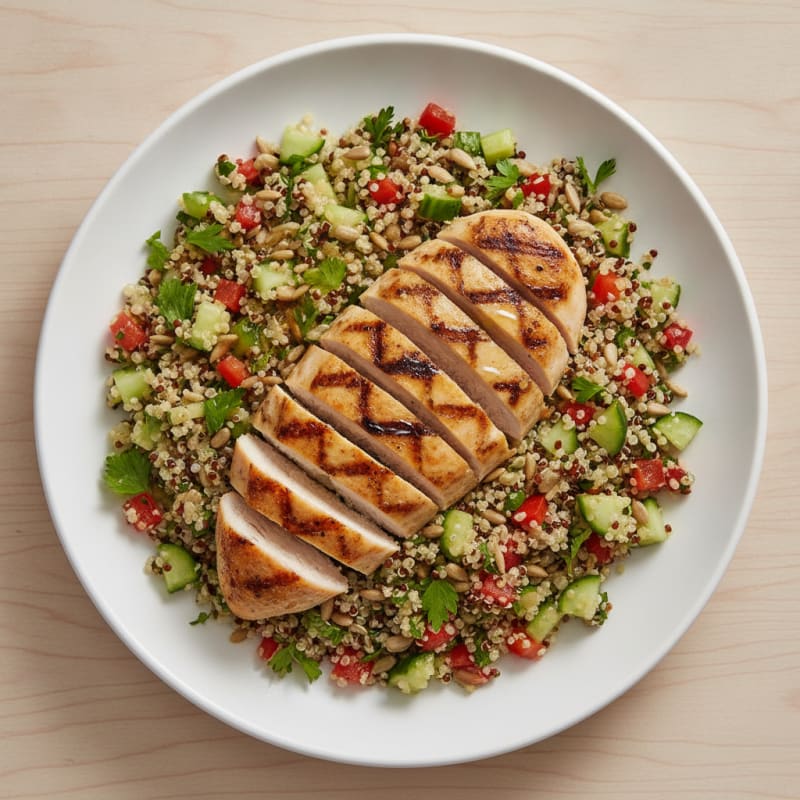 Grilled Chicken Breast with Crunchy Quinoa Salad and Lemon Vinaigrette
