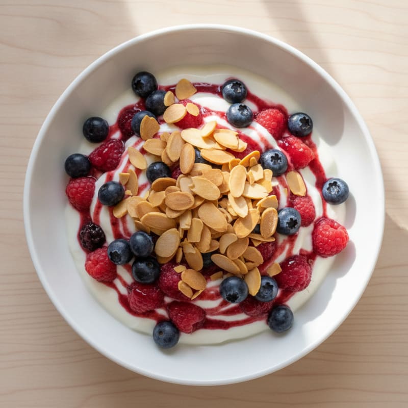 Greek Yogurt Protein Parfait with Mixed Berries and Almonds