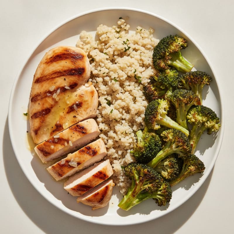 Grilled Chicken Breast with Quinoa and Roasted Broccoli